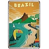 Metal Tin Sign Brazil Travel Poster Bar Pub Home Vintage Retro Poster Cafe Art Retro Wall Home Bar Pub Vintage Cafe Decor, 8x