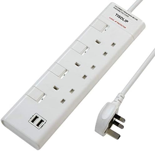 TISDLIP Extension Lead with 2 USB Ports Surge Protected UK Electrical Cable