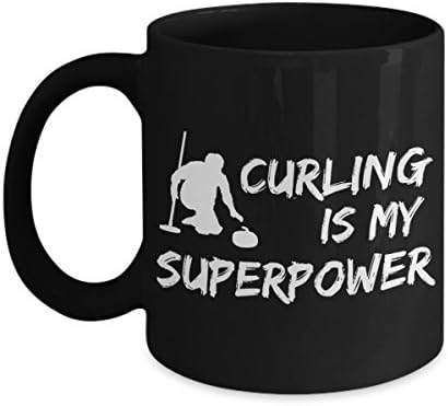 Ice Curling Coffee Mugs - Curling Is My Superpower - Hurry Hard, Get Your Broom Bag With Rocks And Skip To The Bonspiel To Enjoy Your Favorite Beverage In This Black Ceramic Mug