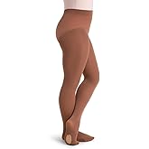 Capezio Girls' Ultra Soft Self Knit Waistband Tight,Mocha, One Size (8-12)