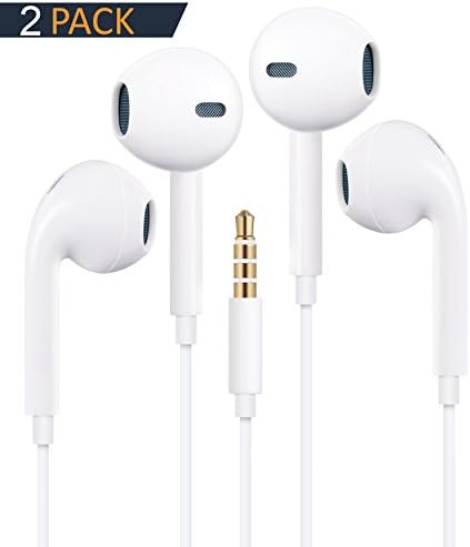 Premium Quality Headphones In-Ear Earphones Headsets with Mic & Remote Control Compatible with for iPhone, iPad, iPod, Smartphones,Tablets, MP3/MP4 Players, Devices with 3.5mm and More (2 Pack)