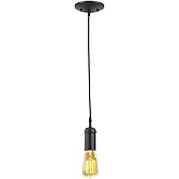 Globe Electric 64906 1-Light Pendant, Matte Black, Black Woven Fabric Cord, E26 Base Socket, Kitchen Island, Café, Decorative