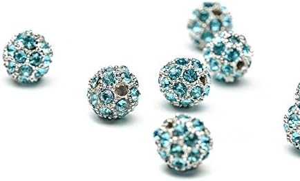 Beads Unlimited 10 mm Metal Pave Rhinestone Round Beads, Pack of 10, Turquoise