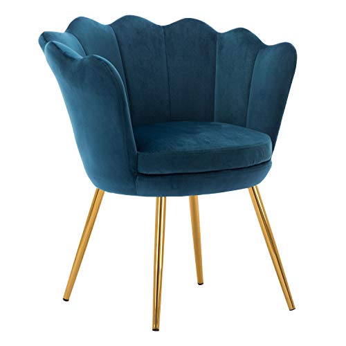 Kmax Living Room Chair, Mid Century Modern Retro Leisure Velvet Accent Chair with Golden Metal Legs, Vanity Chair for Bedroom Dresser, Upholstered Guest Chair - Blue Green