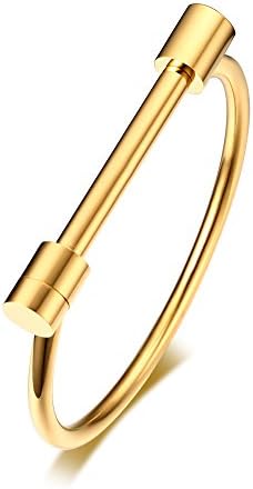 Stainless Steel D Shape Bar Screw Shackle Horseshoe Novelty Fashion Bangle, Unisex