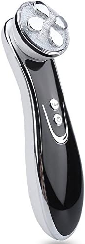 5 in 1 Handheld Facial Massager, Rechargeable Vibration LED Light Photon Therapy Device Collagen Boost Facial Skin Firming and Lifting Care SPA Massager Anti-wrinkle Anti-aging Therapy Device (Black)