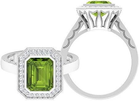 2 73 カラットソリテールペリドットリング D Vssi モアッサナイトハローリング 訳あり品送料無料 7x9 Mm ホワイトゴールド 9 14k Size ゴールド婚約指輪 八角形カットリング