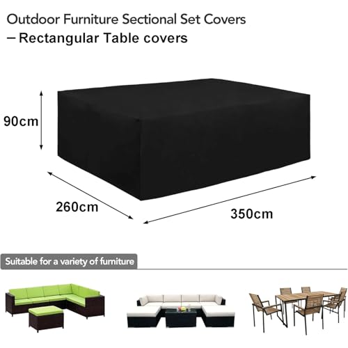 EASYBUYTECH 420D Heavy Duty Patio Furniture Cover, Outdoor Rectangular Table and Chair Set Cover, Waterproof Outdoor Sectional Set Cover,350x260x90cm