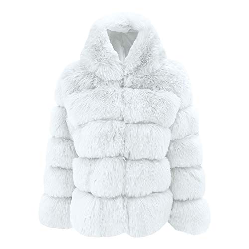Misaky Merry Christmas, Women's Faux Fur Coats Winter Hooded Warm Thick Outerwear Jacket(White, Small)