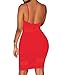 Sexy Womens Sheer Stripes Accent V Neck Party Midi Dress (Large, Red)