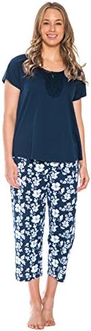 Patricia Women's Cute Pajama Set Capri Bottoms and Short Sleeve Top PJ's