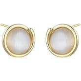 Kokoma Cat Eye Stone Round Stud Earrings Small Earrings Cartilage Piercing Studs Statement Earrings 925 Sterling Silver Pins Fashion Ear Jewelry for Women