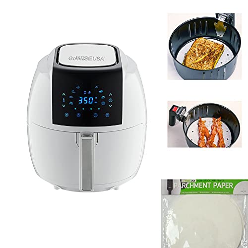GoWISE USA 5.8Quart 8in1 Air Fryer with Recipe Book and 1 Pack of Parchment Paper, White