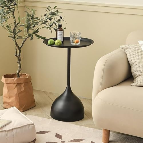 Coffee Table, Black Metal End Table for Living Room, Round Side Table, Bedside Table, Mid Century Circle Accent Table for Small Spaces Easy Assembly Modern Coffee Table for Bedroom Living Room (Tall)