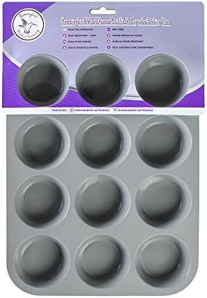 Hummingbird PS Silicone Muffin &amp; Cupcake Baking Pan, Non-Stick Silicone Rubber Mold, Heat Resistant 450F, Versatile 12 Cup Bakeware &amp; Cookware Pan, BPA Free, Pro Food Grade, Easy to Clean - Grey