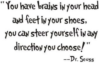 "You have brains in your head and feet in your shoes,You can steer yourself in any direction you choose!" Dr seuss Quotes Wall Art Decal for Home Decoration