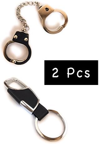 ARMIS Pack of TWO Leather &amp; Metal KeyChain Elegant Key Chain with Multiple Key Rings (2X (LK2100+Handcuff keyChain))
