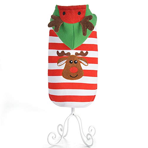Christmas Pet Dog Puppy Hoodie Striped Style Warm Clothes Elk Dress Up Xmas Coat Dog Apparel Dog Jacket Small Dogs Pet Clothes for Dog Cat Puppy Coat Sweatshirt Sweater Dog Outfits (Red, M)
