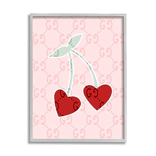 Stupell Industries Heart Cherry Pattern Gray Framed Giclee Art Design by Lil' R…