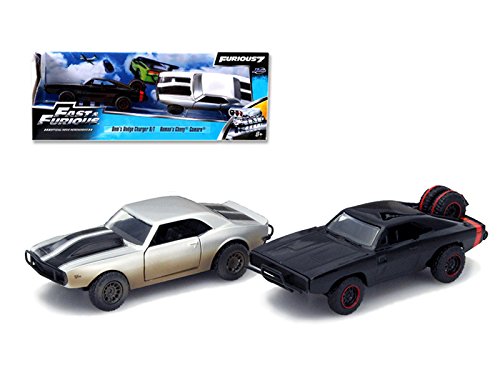 Dom's 1970 Dodge Charger R/T Off Road and Roman's Chevrolet Camaro Z/28 "Fast & Furious 7" Movie Set of 2 Cars 1/32 Model Cars by Jada