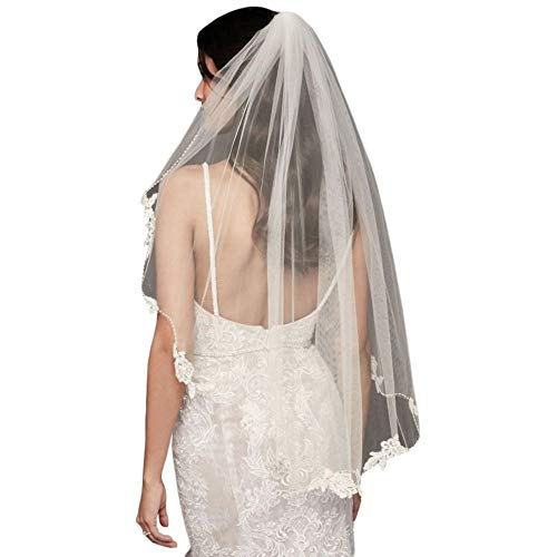 Floral Lace and Crystal Trimmed Elbow Length Veil Style 334, Ivory - Thumbnail 2