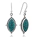 Sterling Silver Blue Turquoise Gemstone Vintage Marquise Shape Rope Edge Dangle Hook Earrings 1.4