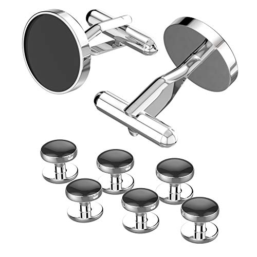 UHIBROS Mens Cufflinks Shirt Studs Set Tuxedo Shirt Cuff Links for Men Business Wedding 2 Cufflinks and 6 Studs - Thumbnail 7