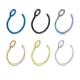 SOVSEFD 6 PCS Fake Septum Nose Rings 20 Gauge Hoop 316L Stainless Steel Faux Lip