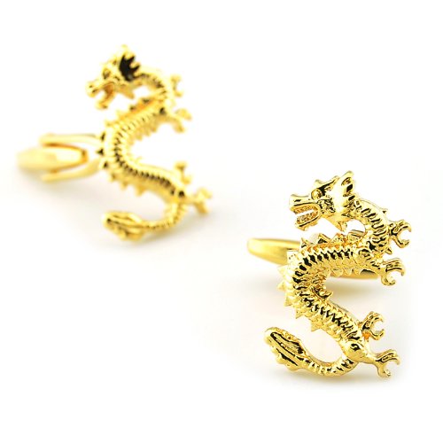 Sirius Jewelry Gold Chinese Dragon Loong Cufflinks