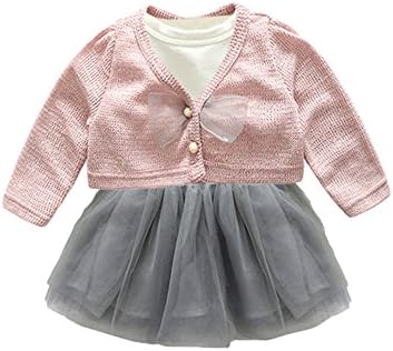 Top and Top Baby Girls Pink Cardigan Jacket Coat Tops Tulle Tutu Dress Flower Pearl 2Pcs Skirt Clothing Sets (100/18-24 Months)