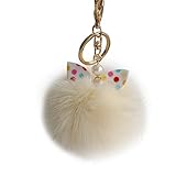 Kemilove Faux Rabbit Fur Ball + Cute Ears Keychain Handbag Key Ring (Beige)