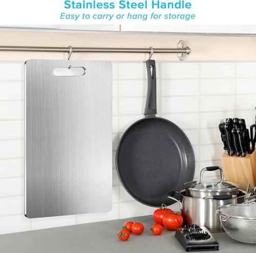 Stainless Steel Cutting Board for Kitchen,Upgrade Double Sided Use chopping board for Vegetables, Fruits Cutter, Meats,Dishwasher Safe(39 * 29cm)