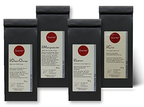 Quertee Nr. 34 - 4 x 50 g Biotee Schwarzer Tee | Schwarztee Geschenkset Probierset | Dream Orange - Zitruszauber - Lemon…