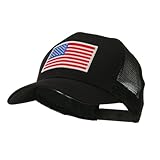 6 Panel Mesh American Flag White Patch Cap - Black W38S61E