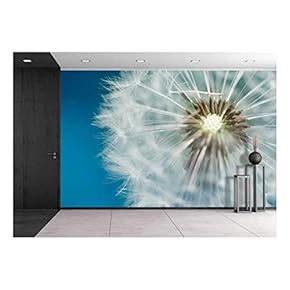 Blossom of Dandelion Blowball with Blue Sky Bavkground - Removable Wall Mural | Self-Adhesive Large Wallpaper - 66x96 inches