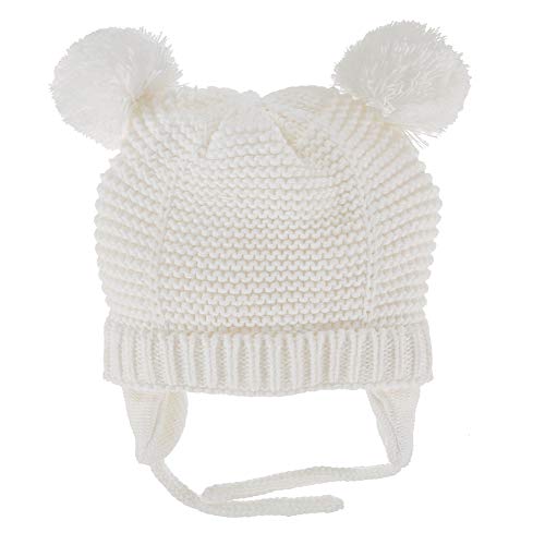 Baby Beanie Earflaps Hat - Infant Toddler Girls Boys Soft Warm Knit Hat Kids Winter Hat with Fleece Lining (White,L) - Thumbnail 2