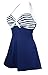 COCOSHIP White & Navy Blue Striped Vintage Sailor Pin Up Swimsuit One Piece Skirtini Cover Up Beachwear L(FBA)