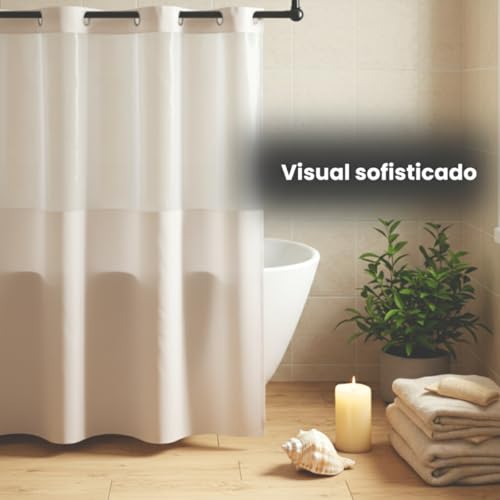 Cortina Para Box de Banheiro em PVC Impermeável Antimofo com Visor Transparente - 1,38 x 2m (BRANCO)
