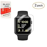 DeFitch Premium Anti-Scratch Tempered Glass Screen Protector, [2Pack] 42mm for iWatch Screen Protector for Series 1, 2 & 3, [Only Covers The Flat Area]
