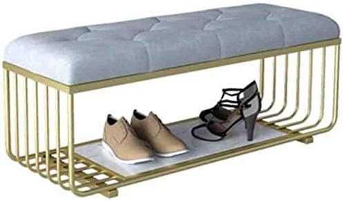 QQXX Iron Art Shoe Rack Bench Tufted Button Home Sofa Coffee Table Stool Bed End Stool,Fitting Room Clothing Store Furniture (Color : Grayish White, Size : 100cm)