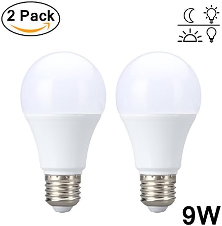 Dusk to Dawn Light Bulb - Lampwin 2018 New Motion Sensor LED Light Bulb, E27 9W Sensor Security Bulb for home, street lamp, basement, patio, Garage, Corridor, Walkway (Pure White 2 Pack)