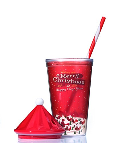 Cupture Holiday Christmas Tumbler Cup with Lid & Reusable Straw - 16 oz, 12 Pack (Holiday Theme)