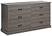 South Shore Gloria 6-Drawer Double Dresser, Gray Maple with Brass Finish Handles