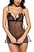Avidlove Women Transparent Chemises Sexy Lingerie Sheer Babydoll Mini Teddy Black M