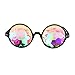 YOOSKE Kaleidoscope Glasses Round Sunglasses for Women Men Rainbow Prism Sun Glasses Mirrored Steampunk Goggles with Sunglasses Cloth Bag (Black Frame)