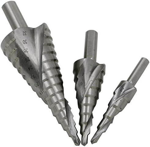 QST HSS 4241 Spiral Flute Step Drill Bit Set Core Drill Bit Cone Step Drill Bit Set Hole Cutter 《3Pcs》
