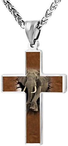 Simple Small Zinc Alloy Religious Cross Necklace For Men Women,Print Elephant On The Wall