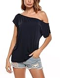 Hotouch Women's Off Shoulder Shirt Loose Sexy Short Sleeve Solid T Shirt Casual Blouse