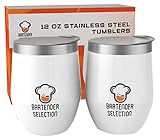 BARTENDER SELECTION Stemless Wine Tumbler, 12 oz Stainless Steel Vacuum Insulated Double Wall Tumbler with Lid, Straw Friendly, Ideal for Wine, Coffee, Beer (Pack of 2 per set, White)