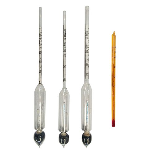 Tiptiper 3 x Alcohol Tester,1 x Alcohol Thermometer, Thermometer Hydrometer Vinometer Alcohol Meter Tester Measure Proof